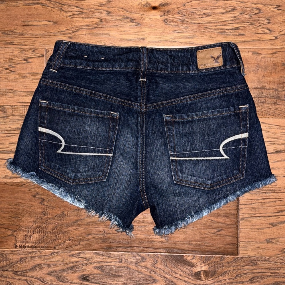 American Eagle Outfitters Blue Jean Shorts High-Waisted Distressed - Picture 2 of 4